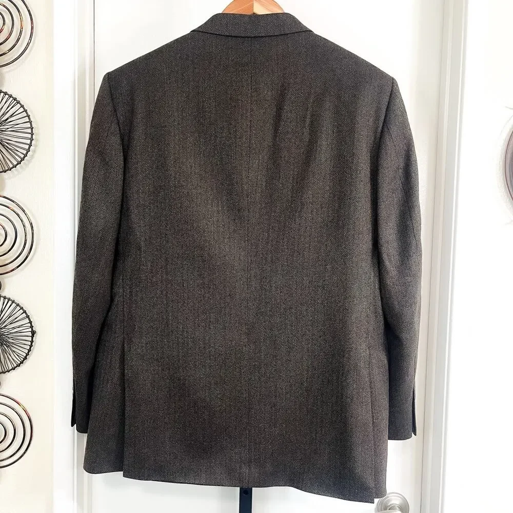 Oscar De La Renta Lambswool Blazer Sport Coat Preppy - Black Brown, Size 42R